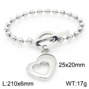 Stainless steel polished OT buckle round bead bracelet paired with hollowed out heart-shaped pendant - KB202690-Z