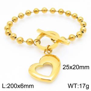 Stainless steel polished OT buckle round bead bracelet paired with hollowed out heart-shaped pendant - KB202691-Z