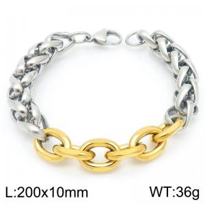 Stainless steel silver flower basket chain spliced with gold O-chain bracelet - KB202741-Z