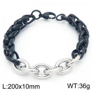 Stainless steel black flower basket chain spliced silver O-chain bracelet - KB202743-Z