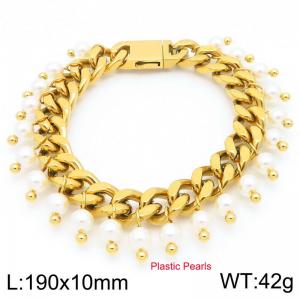 European and American fashion stainless steel Cuban chain bracelet paired with a circle of pearl pendants - KB202747-Z