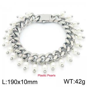 European and American fashion stainless steel Cuban chain bracelet paired with a circle of pearl pendants - KB202748-Z