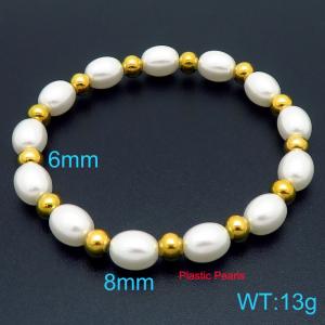 Fashionable 8mm oval pearl with stainless steel spacer bracelet - KB202759-Z