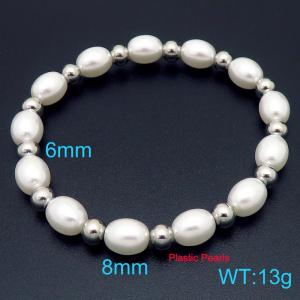 Fashionable 8mm oval pearl with stainless steel spacer bracelet - KB202760-Z