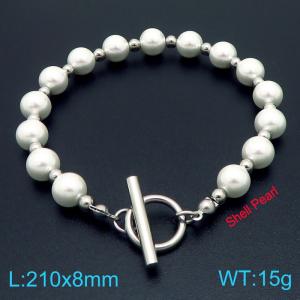 Fashionable OT buckle 5mm oval pearl paired with stainless steel separated bead bracelet - KB202762-Z