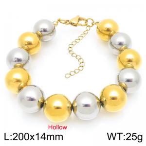 Stainless steel hollow gold and silver color blocked perforated bead bracelet - KB202782-Z