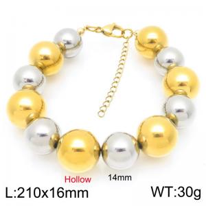 Stainless steel hollow gold and silver color blocked perforated bead bracelet - KB202784-Z