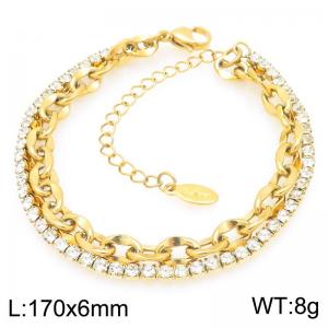 Stainless steel lip chain splicing diamond chain double-layer layered bracelet - KB202787-Z