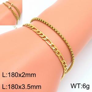Stainless steel square pearl chain and Figaro bracelet two-piece set - KB202793-Z