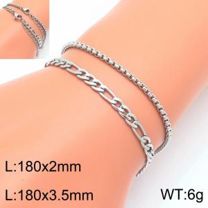 Stainless steel square pearl chain and Figaro bracelet two-piece set - KB202794-Z