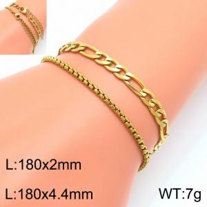 Stainless steel square pearl chain and Figaro bracelet two-piece set - KB202795-Z