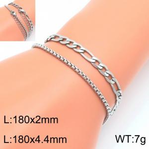 Stainless steel square pearl chain and Figaro bracelet two-piece set - KB202796-Z