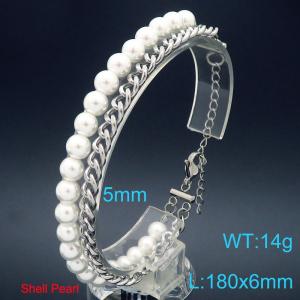 Stainless steel Cuban bracelet and pearl bracelet double layered - KB202803-Z