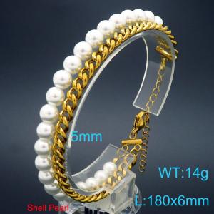 Stainless steel Cuban bracelet and pearl bracelet double layered - KB202804-Z