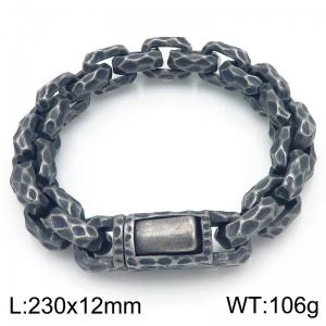 Punk style retro personality stainless steel creative pounding pattern o chain special buckle domineering retro black bracelet - KB202873-KJX