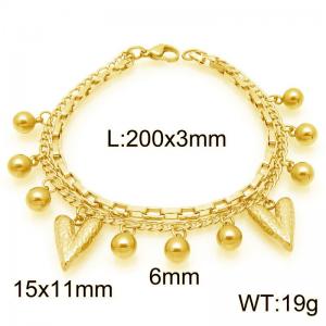 Fashionable stainless steel double-layer bracelet paired with heart-shaped and hanging bead accessories - KB202890-Z