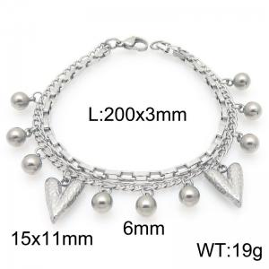 Fashionable stainless steel double-layer bracelet paired with heart-shaped and hanging bead accessories - KB202891-Z