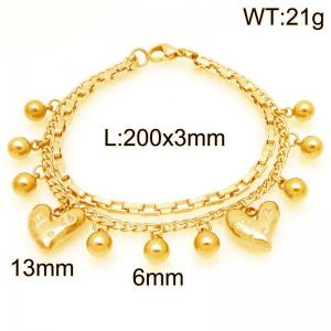 Fashionable stainless steel double-layer bracelet paired with heart-shaped and hanging bead accessories - KB202892-Z