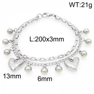 Fashionable stainless steel double-layer bracelet paired with heart-shaped and hanging bead accessories - KB202893-Z