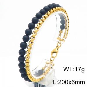 Personalized bead bracelet paired with stainless steel square pearl chain, double-layer spliced bracelet - KB202969-Z