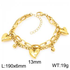 Personalized and trendy stainless steel double-layer splicing chain paired with heart-shaped and small bell accessories - KB202987-Z
