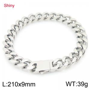 European and American hip-hop smooth stainless steel spring buckle Cuban chain trendy men's bracelet - KB203147-Z
