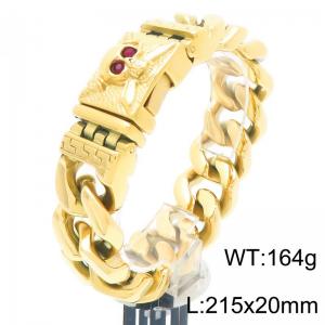Punk style exaggerated personality stainless steel creative Cuban chain skull rectangular buckle domineering gold bracelet - KB203271-KJX