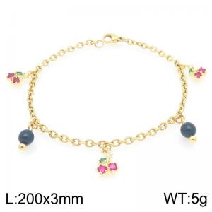 Women Gold-Plated Stainless Steel Cherry Charm&Beads Bracelet - KB203274-Z