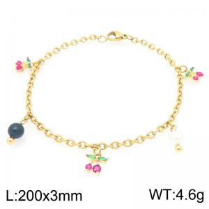 Women Gold-Plated Stainless Steel Cherry Charm&Beads Bracelet - KB203275-Z
