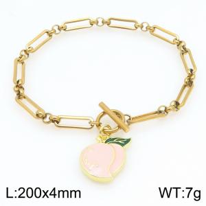 Women Gold-Plated Stainless Steel Peach Charm Bracelet - KB203278-Z