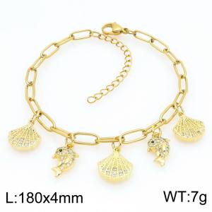 Women Gold-Plated Stainless Steel Fish&Shell Charm Bracelet - KB203284-ZG