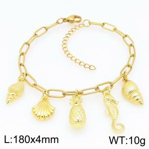Women Gold-Plated Stainless Steel Seahorse&Pineapple Charm Bracelet - KB203287-ZG