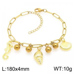 Women Gold-Plated Stainless Steel Seahorse&Shell Charm Bracelet - KB203289-ZG