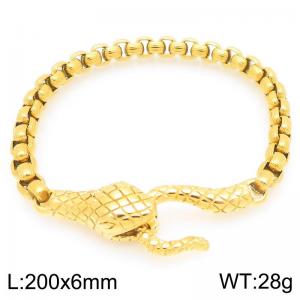 Gold-Plated Stainless Steel Snake Charm Striped Box Chain Bracelet - KB203295-Z