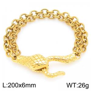 Gold-Plated Stainless Steel Snake Charm Oval Chain Bracelet - KB203300-Z