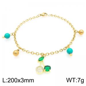 Women Gold-Plated Stainless Steel Green Cherry Charm&Beads Bracelet - KB203302-Z