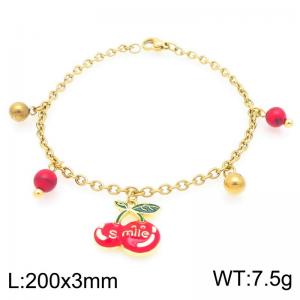 Women Gold-Plated Stainless Steel Cute Cherry Charm&Beads Bracelet - KB203303-Z