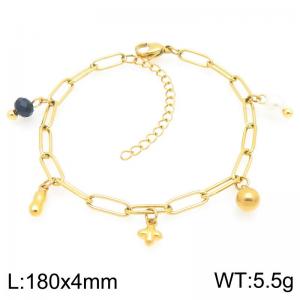 Popular 18k Gold Plated Stainless Steel Bracelet Round Bead Cross Peanut Adjustable Chain Bracelets Gifts - KB203316-ZG