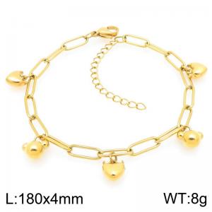 180mm Fashion Stainless Steel Bracelet Heart Bead Pendant Adjustable Paperclip Chain Bracelets Gifts - KB203328-ZG