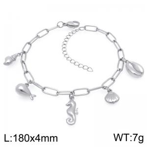 Trendy Stainless Steel Bracelet Shell Seahorse Conch Dolphin Pendant Paperclip Chain Bracelets Gifts - KB203341-ZG