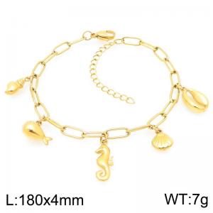 Trendy Stainless Steel Bracelet Shell Seahorse Conch Dolphin Pendant Paperclip Chain Bracelets Gifts - KB203342-ZG