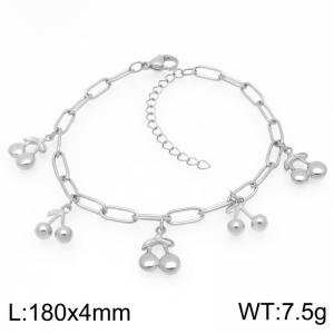 180mm Trendy Stainless Steel Bracelet Cherry Pendant Adjustable Paperclip Chain Bracelets Jewelry - KB203353-ZG