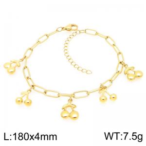 180mm Trendy Stainless Steel Bracelet Cherry Pendant Adjustable Paperclip Chain Bracelets Jewelry - KB203354-ZG