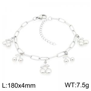 180mm Trendy Stainless Steel Bracelet Cherry Pendant Adjustable Paperclip Chain Bracelets Jewelry - KB203355-ZG