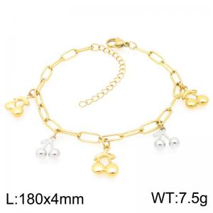 180mm Trendy Paperclip Chain Bracelet Stainless Steel Cherry Pendant Adjustable Bracelets Jewelry - KB203356-ZG