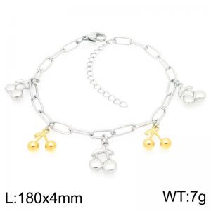 180mm Trendy Paperclip Chain Bracelet Stainless Steel Cherry Pendant Adjustable Bracelets Jewelry - KB203357-ZG