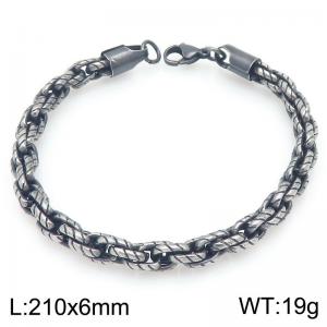 Stainless steel 210 × 6mm striped Fried Dough Twists chain lobster clasp men's temperament boiled black bracelet - KB203612-ZCG
