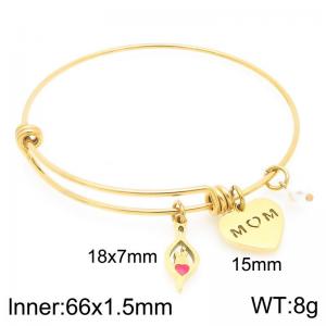 Stainless Steel Creative Geometric Heart shaped Pearl Pendant Charm Gold Mother's Day Gift Bangle - KB203618-Z