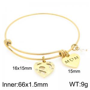 Stainless Steel Creative Two Different Heart Shaped Pearl Pendants Charm Gold Mother's Day Gift Bangle - KB203619-Z