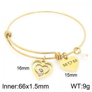 Stainless Steel Creative Two Different Heart Shaped Pearl Pendants Charm Gold Mother's Day Gift Bangle - KB203620-Z
